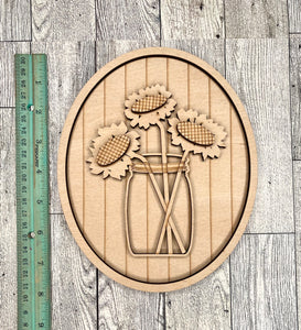 8 inch oval sunflowers in a jar sign