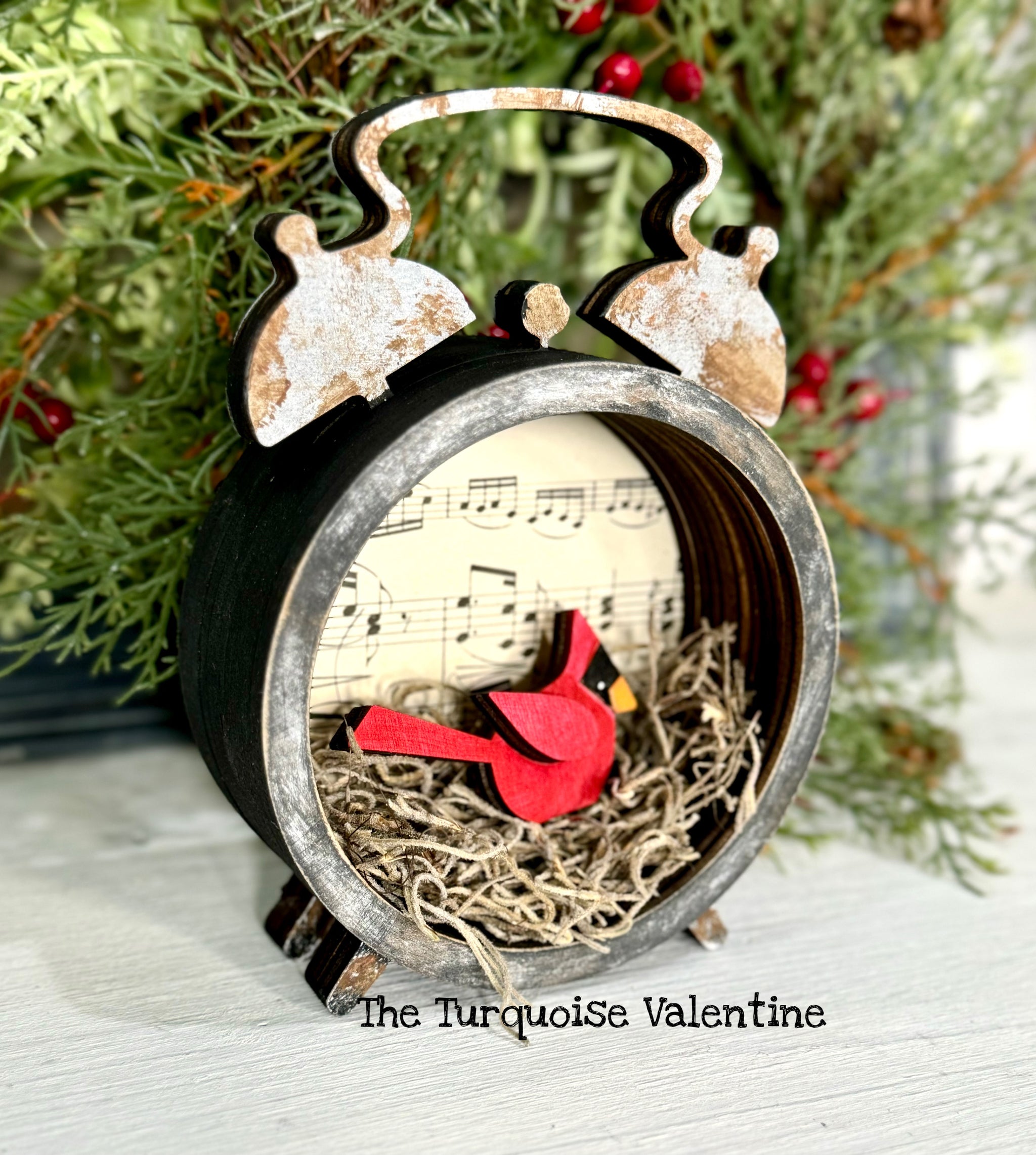Alarm clock shadow box DIY shelf sitter – Turquoise Valentine
