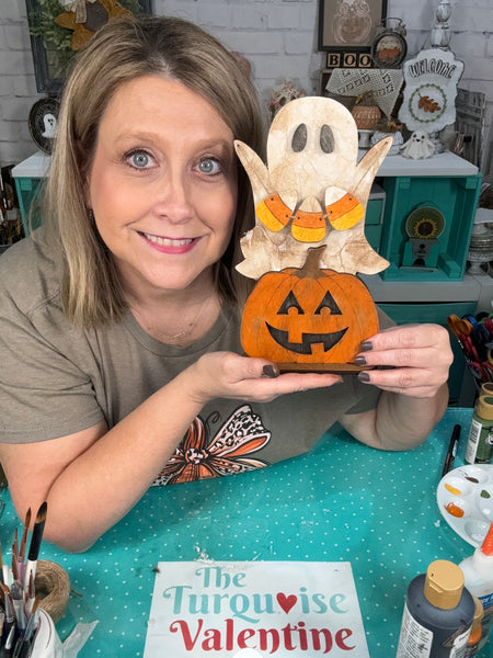 Ghost and pumpkin shelf sitter DIY