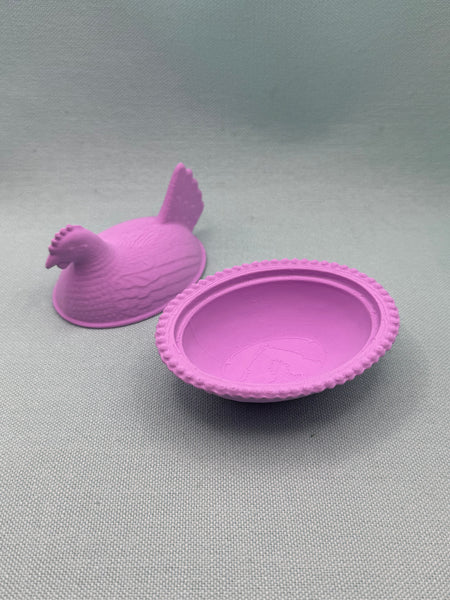 Purple 3D printed hen on the nest trinket dish