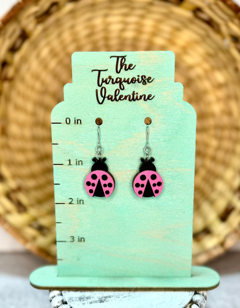 Pink ladybug earrings