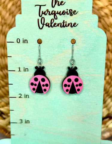 Pink ladybug earrings