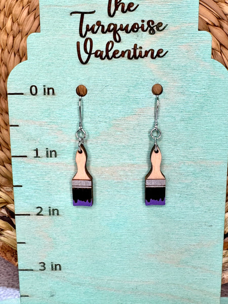 Paint brush earrings purple