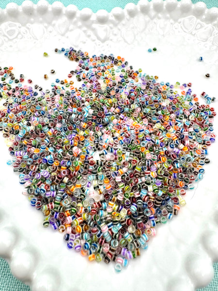 2mm striped glass seed beads