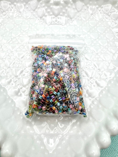 2mm striped glass seed beads