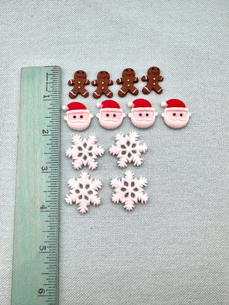 GIngerbread, Santa and snowflake flatbacks