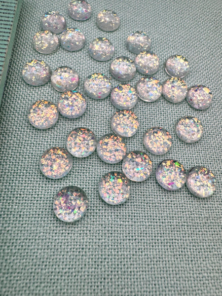 10mm clear glitter flatback rounds