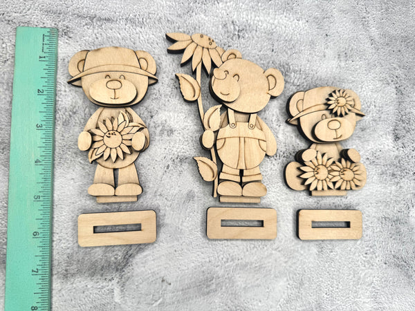 Set of 3 shelf sitter sunflower bears