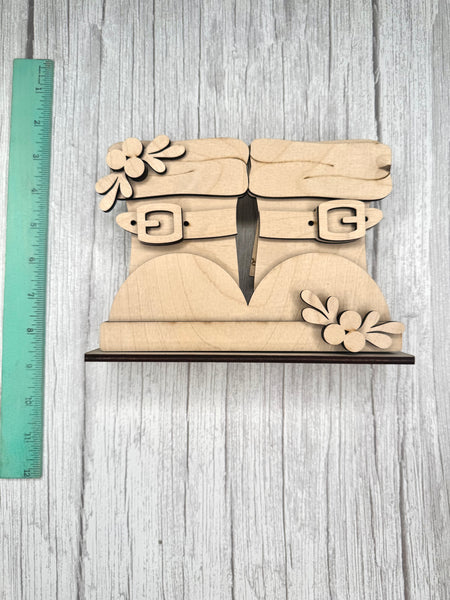 Shelf sitter Santa boots with slots to hold greenery DIY kit