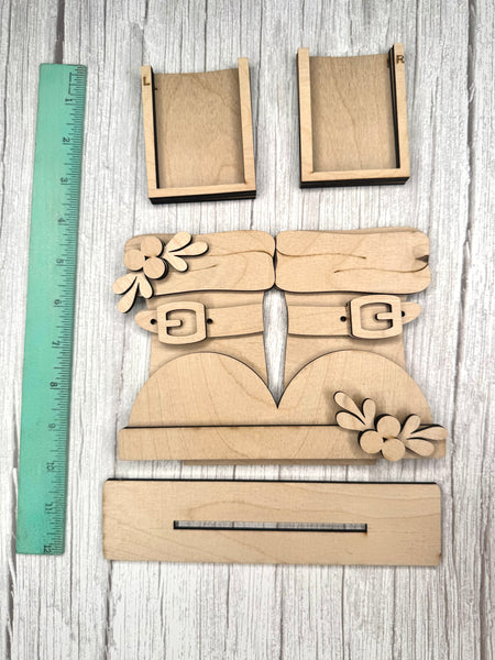Shelf sitter Santa boots with slots to hold greenery DIY kit