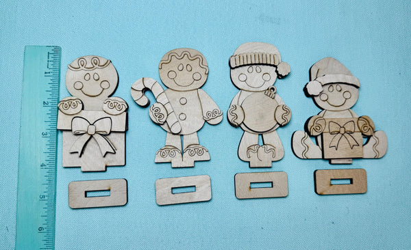 Set of 4 standing gingerbread men DIY kit