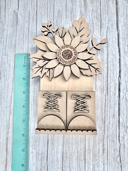 Shelf sitter boots and fall flowers 2x4 DIY kit