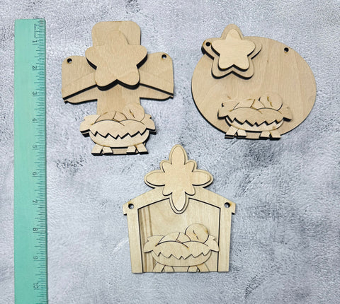 Set of 3 manger DIY ornaments