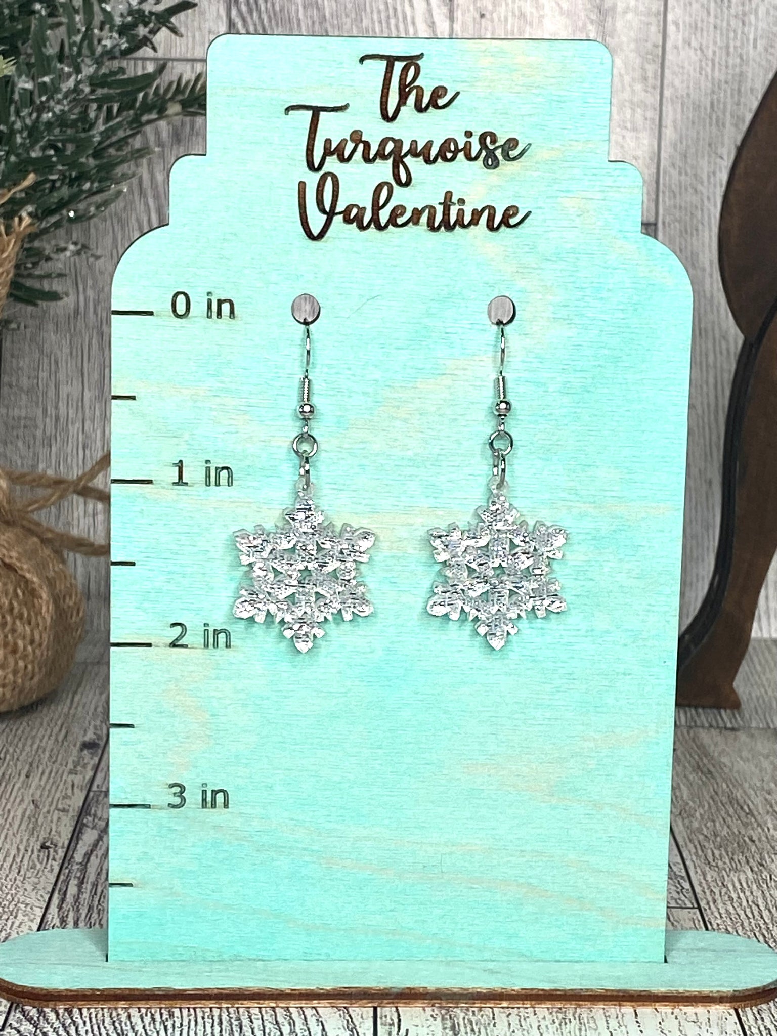 Small sparkle acrylic snowflake earrings