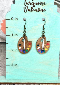 Paint palette with paint brush earrings