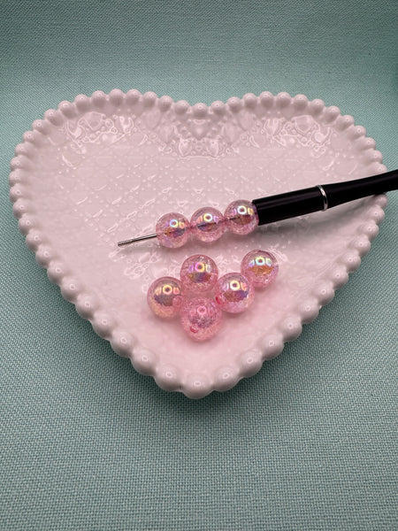 16mm pink crackle beads