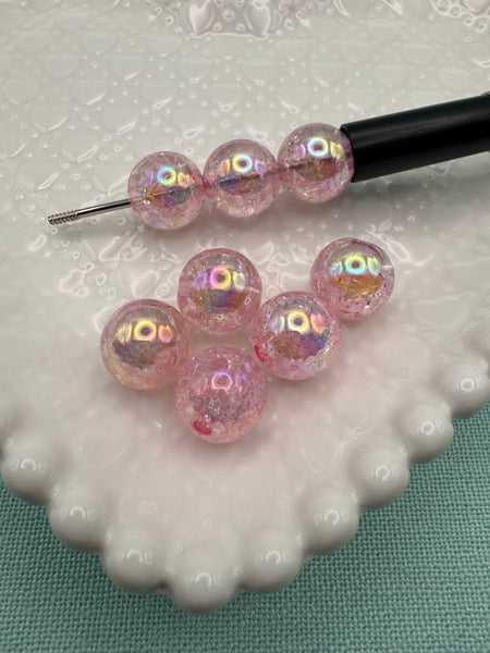 16mm pink crackle beads
