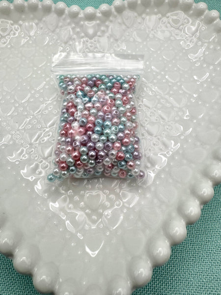 4mm round pearl beads (blue pink purple and white)