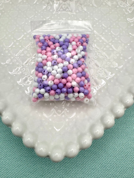 4mm purple, pink and white round beads