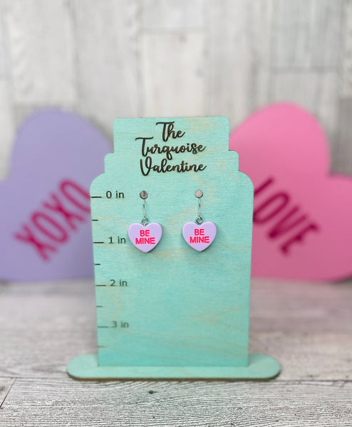 Purple conversation heart earrings