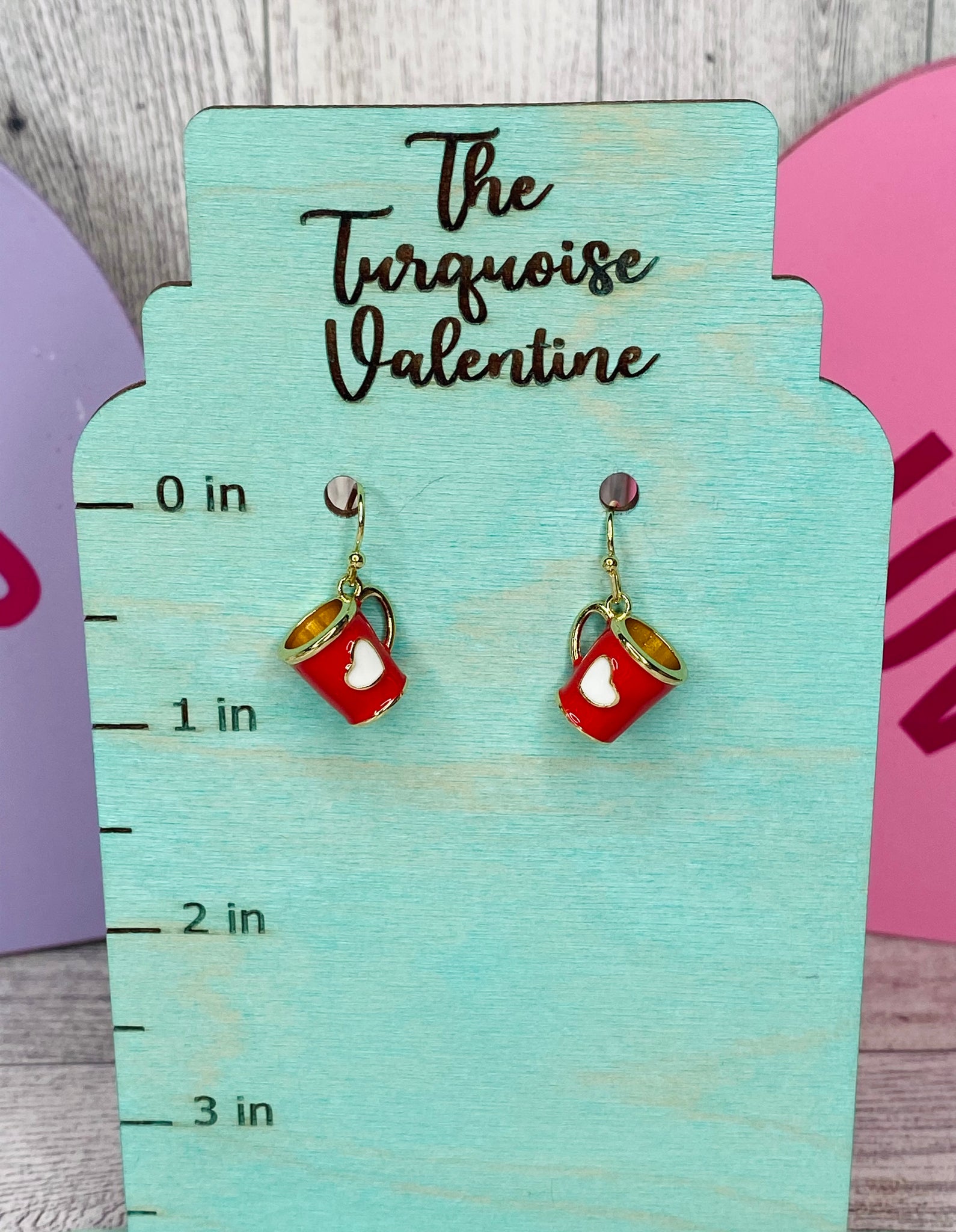 Gold and red valentine cup earrings