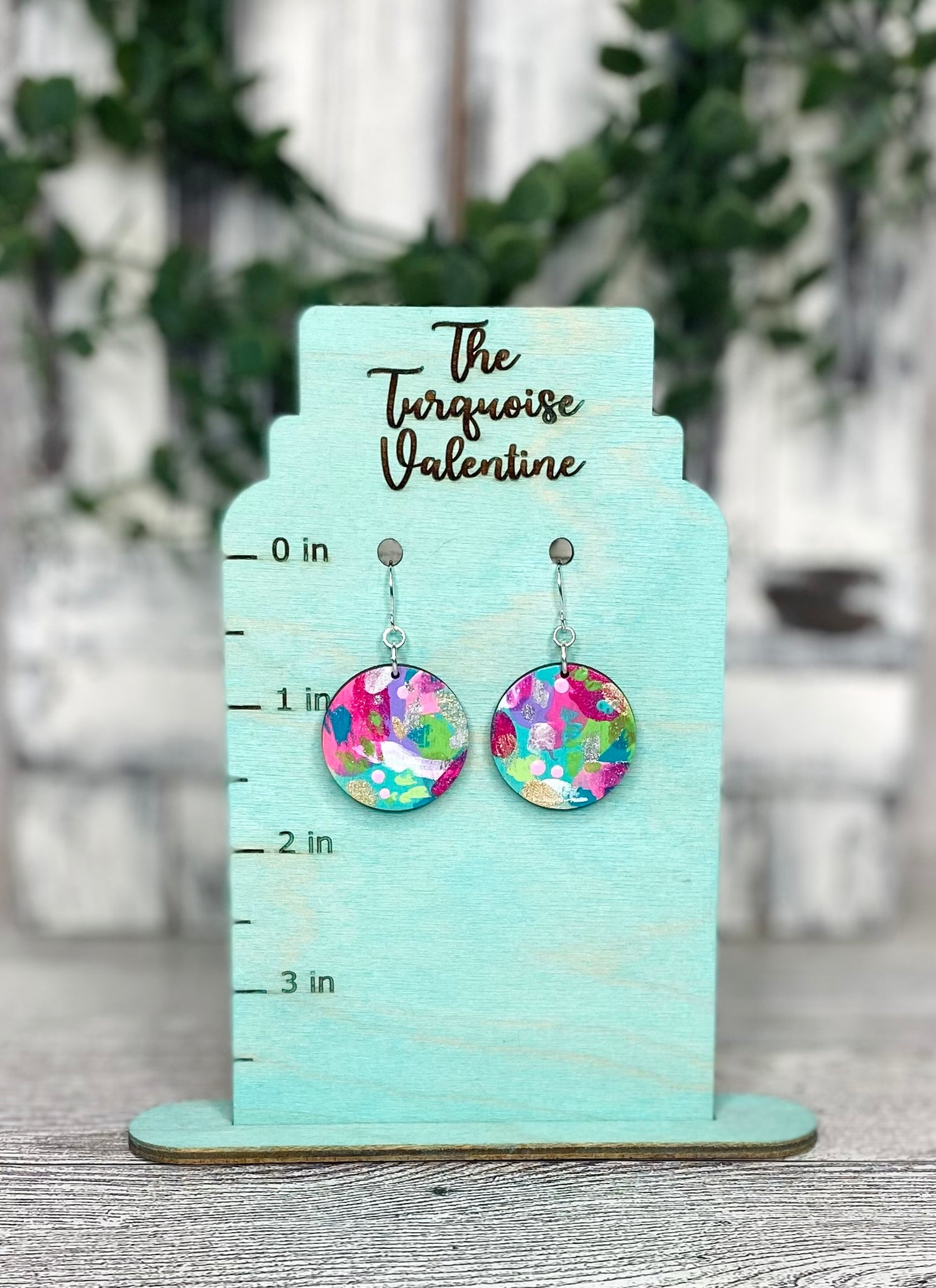 Round abstract painted earrings