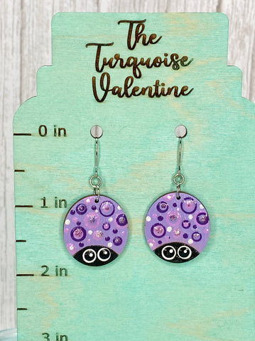 Large doodle bug earrings purple