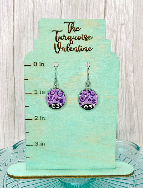 Small doodle bug earrings purple