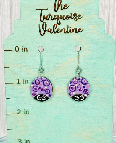 Small doodle bug earrings purple