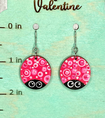 Large doodle bug earrings pink