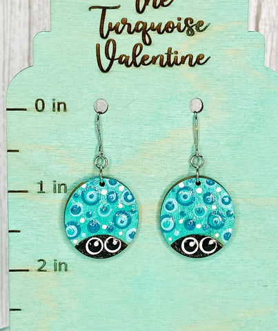 Large doodle bug earrings blue