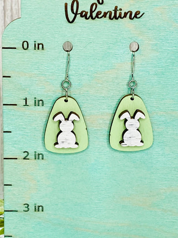 Distressed bunny on green earrings