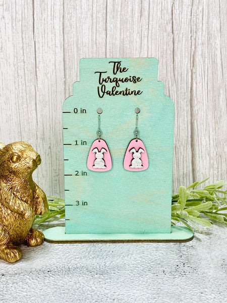 Distressed bunny on pink earrings