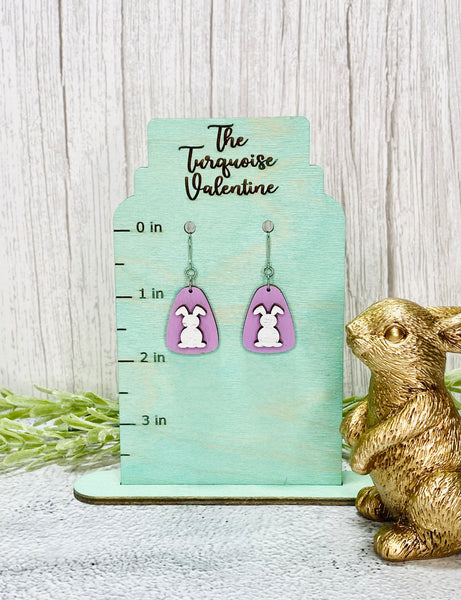 Distressed bunny on purple earrings