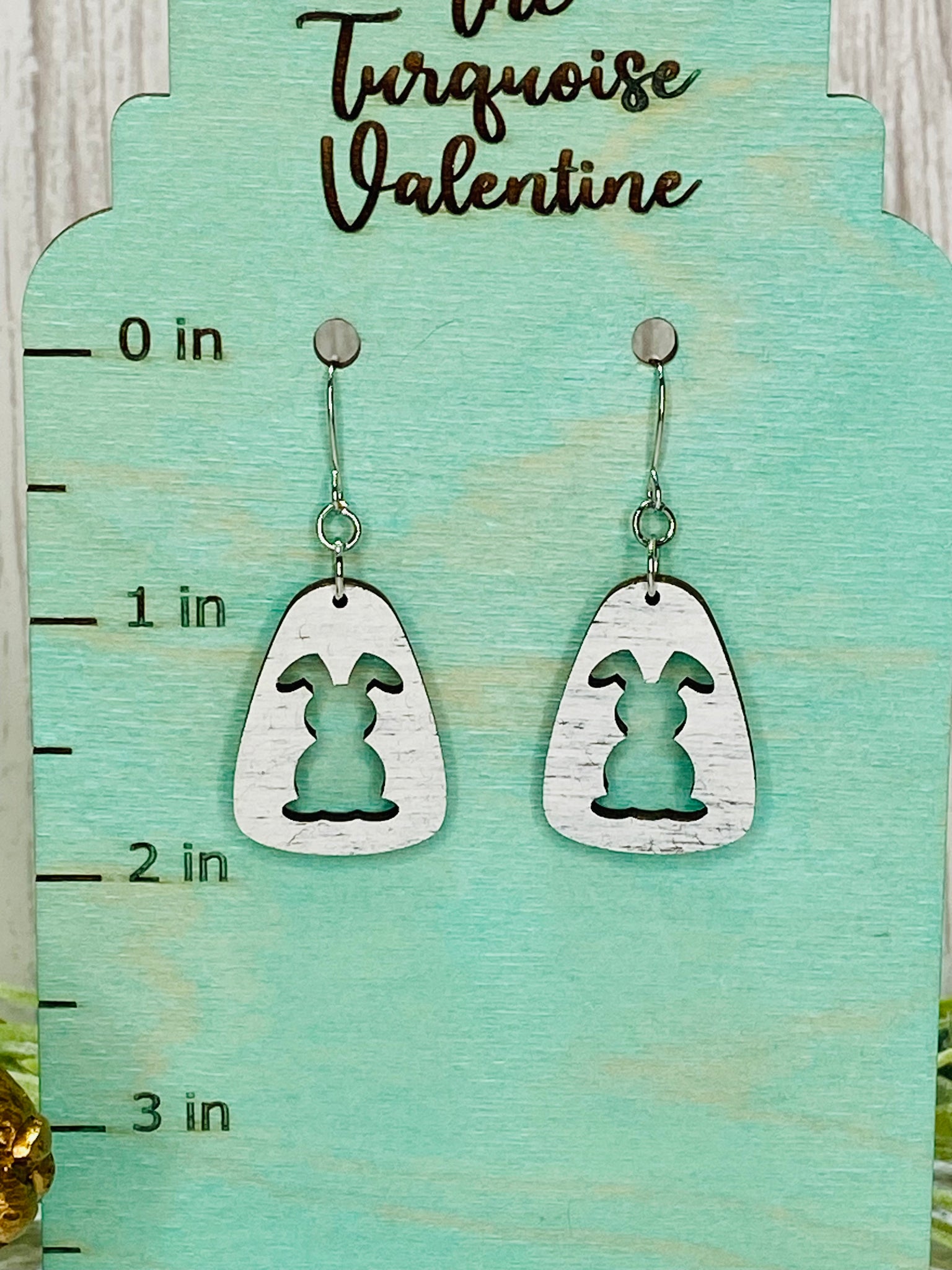 White distressed cut out bunny earrings