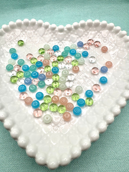 Blue, green pink mix of 8mm glass donut beads