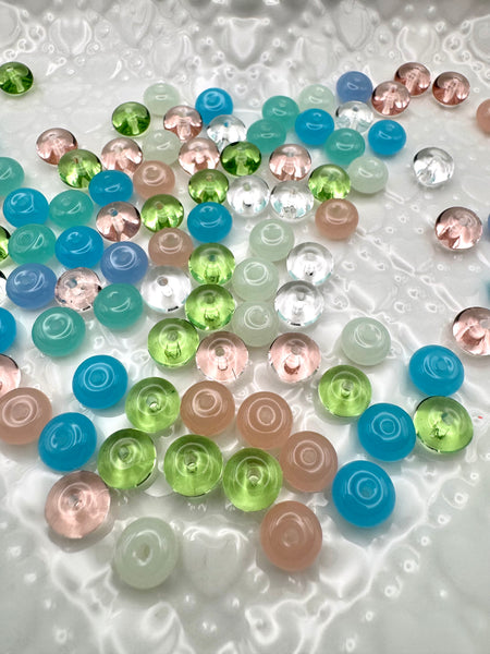 Blue, green pink mix of 8mm glass donut beads