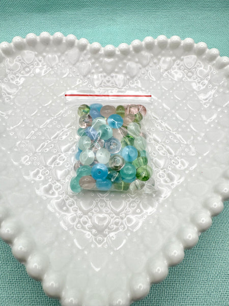 Blue, green pink mix of 8mm glass donut beads