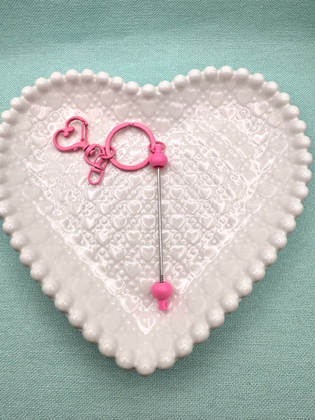 Heart shaped key ring with 3 inch beadable bar