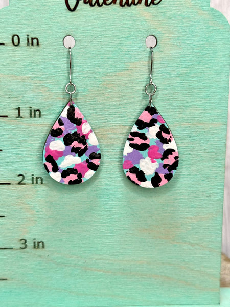 Pink and blue leopard earrings