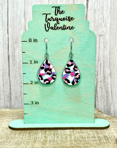 Pink and blue leopard earrings
