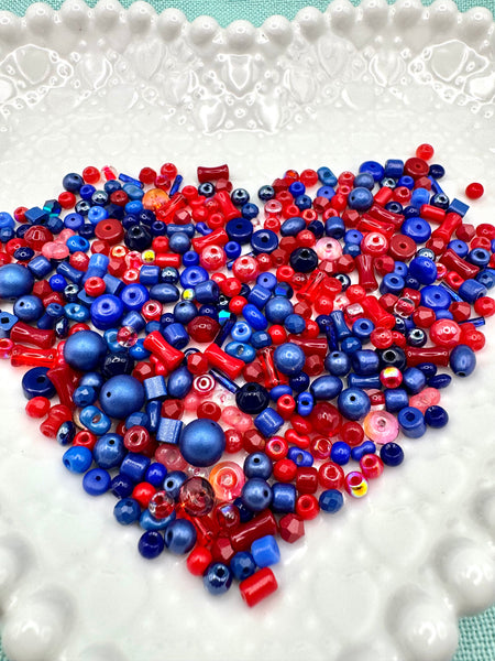 Red and blue small bead mix for jewelry making