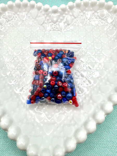 Red and blue small bead mix for jewelry making