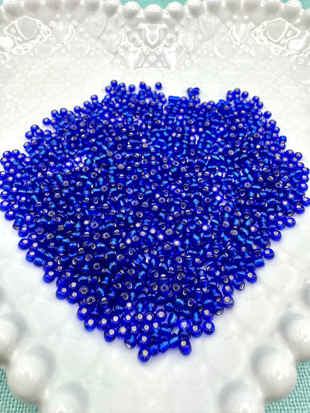 3mm metallic blue glass seed beads