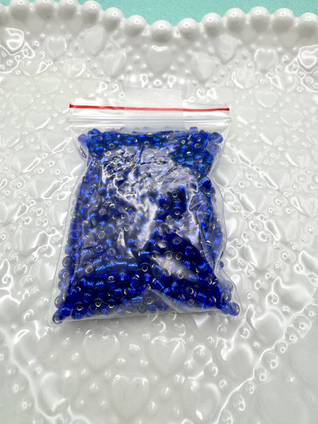 3mm metallic blue glass seed beads