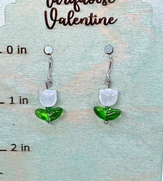 Light blue glass tulip earrings
