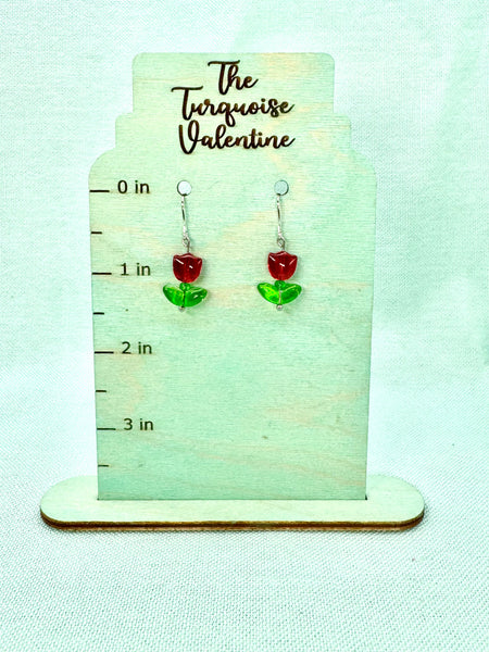 Red glass tulip earrings
