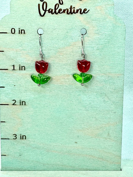Red glass tulip earrings