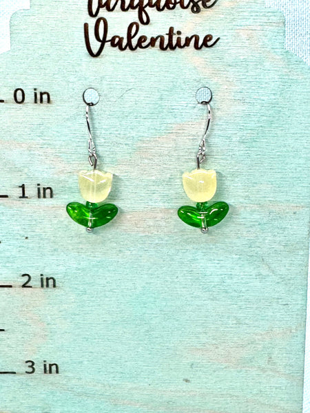 Yellow glass tulip earrings