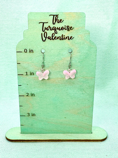 Pink glass butterfly earrings
